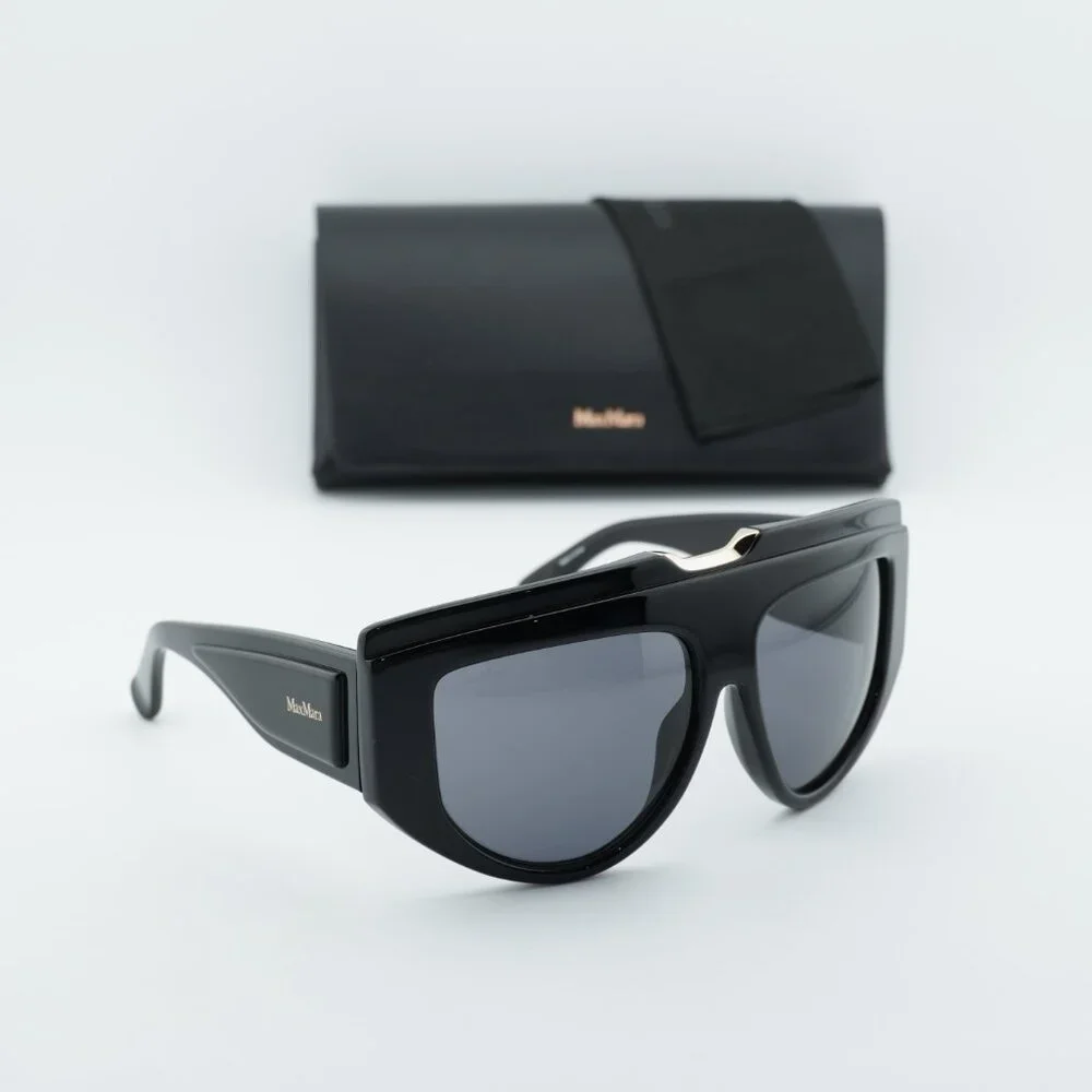 Exclusive Sale! Max Mara ORSOLA MM0083 01A Shield Sunglasses - Black / Smoke
